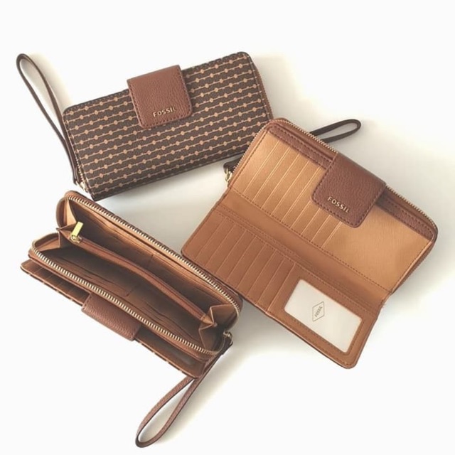 Dompet FOSSIL Madison Zip Clutch Brown Multi Stripe New 