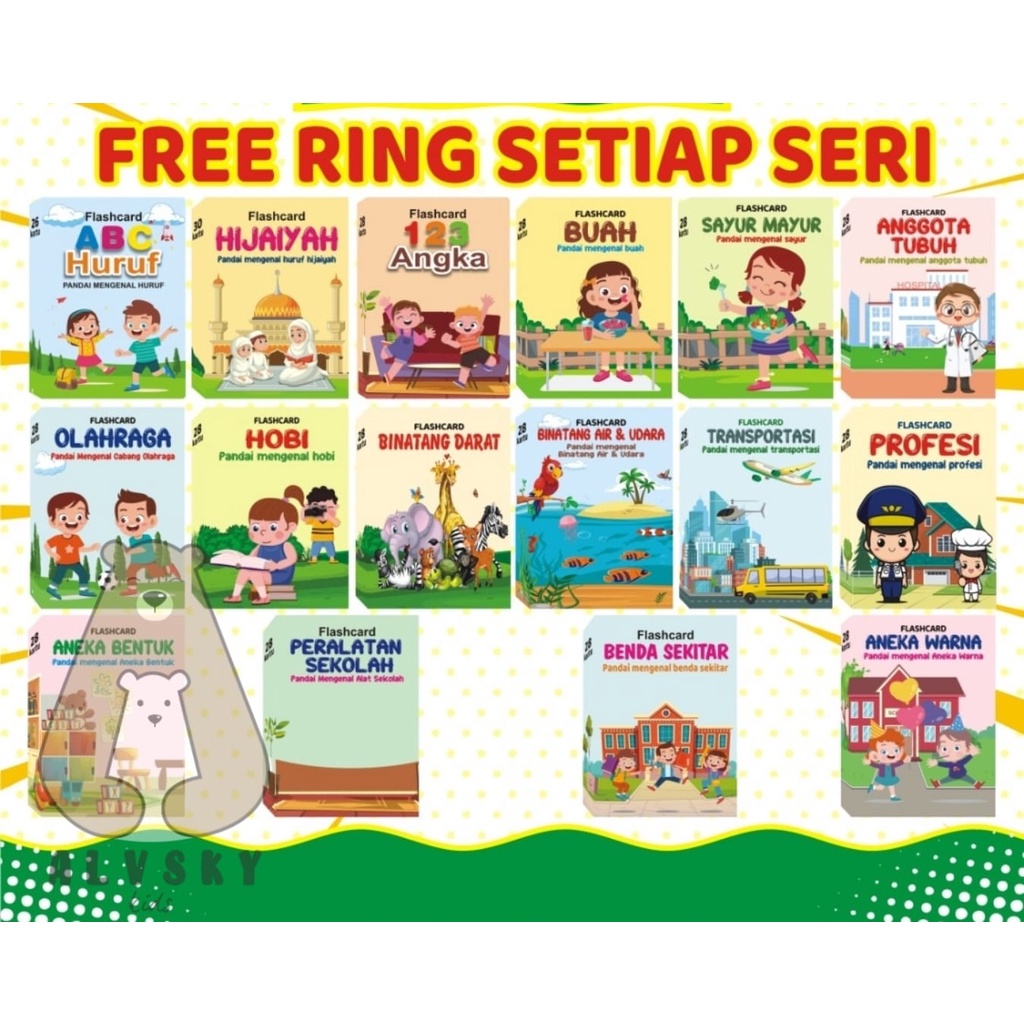 FLASH CARD ANAK / RING / KARTU BALITA PINTAR ANAK BAHASA INDONESIA / MAINAN EDUKASI FLASH CARD