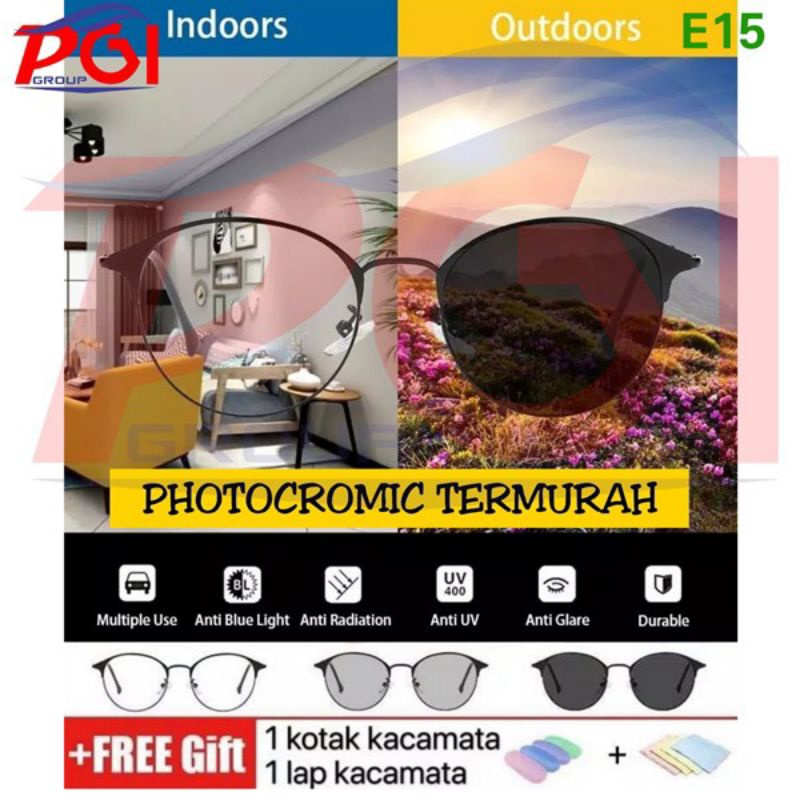 E15 KACAMATA PHOTOCROMIC + FREE GIFT ( 1 KOTAK KACAMATA + 1 LAP KACAMATA ) / HARGA GROSIR