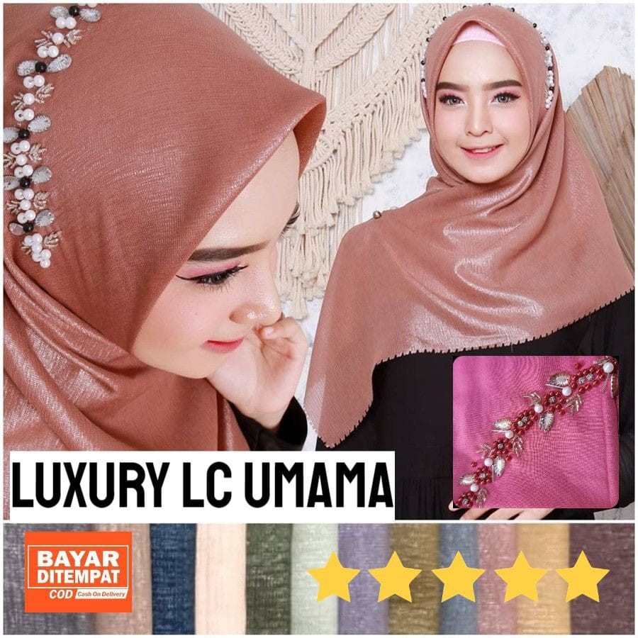 2 LUXURY GLOWING LC PAYET Umama Scarf Hijab Payet Mutiara Jilbab GLITTER Sinar Laser Cut Pesta PART