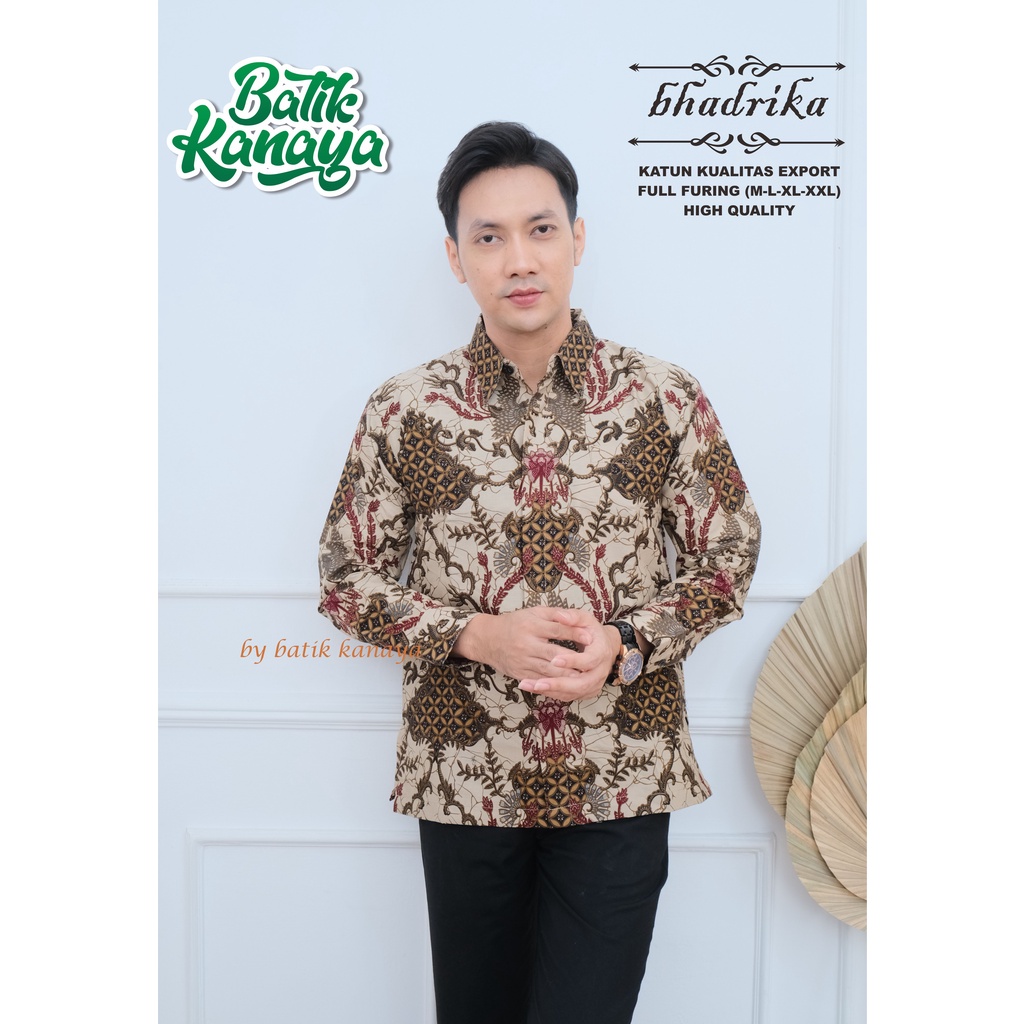 Kanaya - Baju Batik Pria Lengan Panjang Modern Full Furing Kualitas Ekspor BHADRIKA Warna Dasar Cream