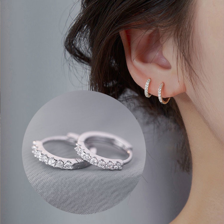 Prevent Allergy Zircon Circle Ear Hoop Simple Minimalist Style Earring Jewelry