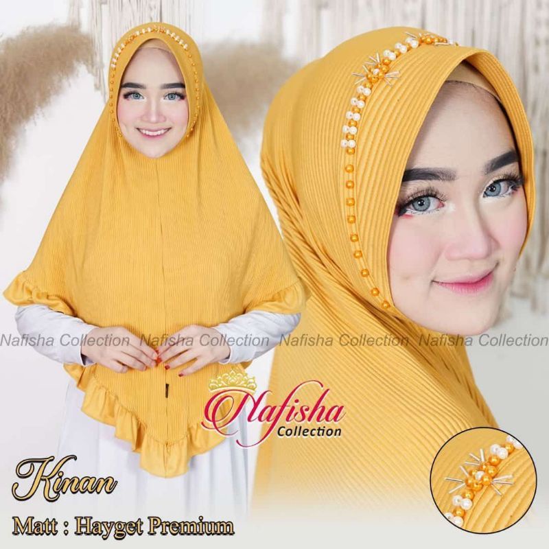 Hijab Instan Khimar Plisket Jumbo Kinan Payet Mutiara Rempel