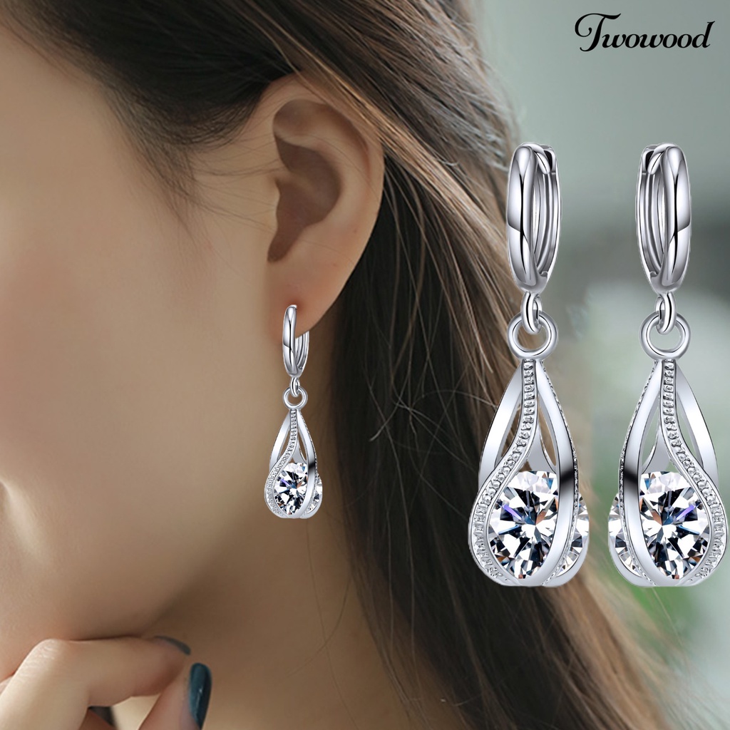 3pcs / Set Anting Dan Kalung Kristal Imitasi Untuk Wanita