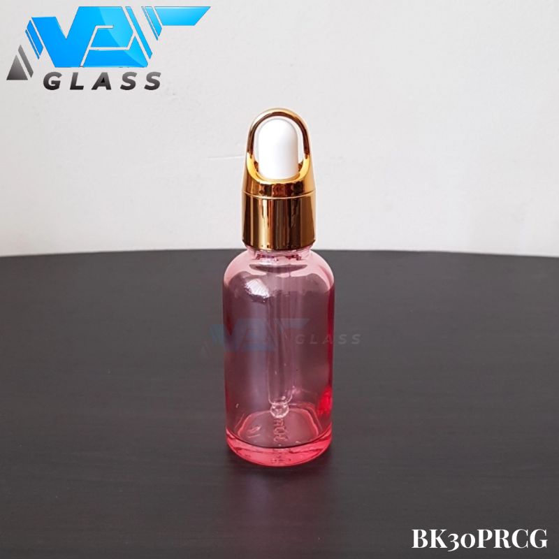 botol kaca pipet 30ml tebal pink clear ring gold