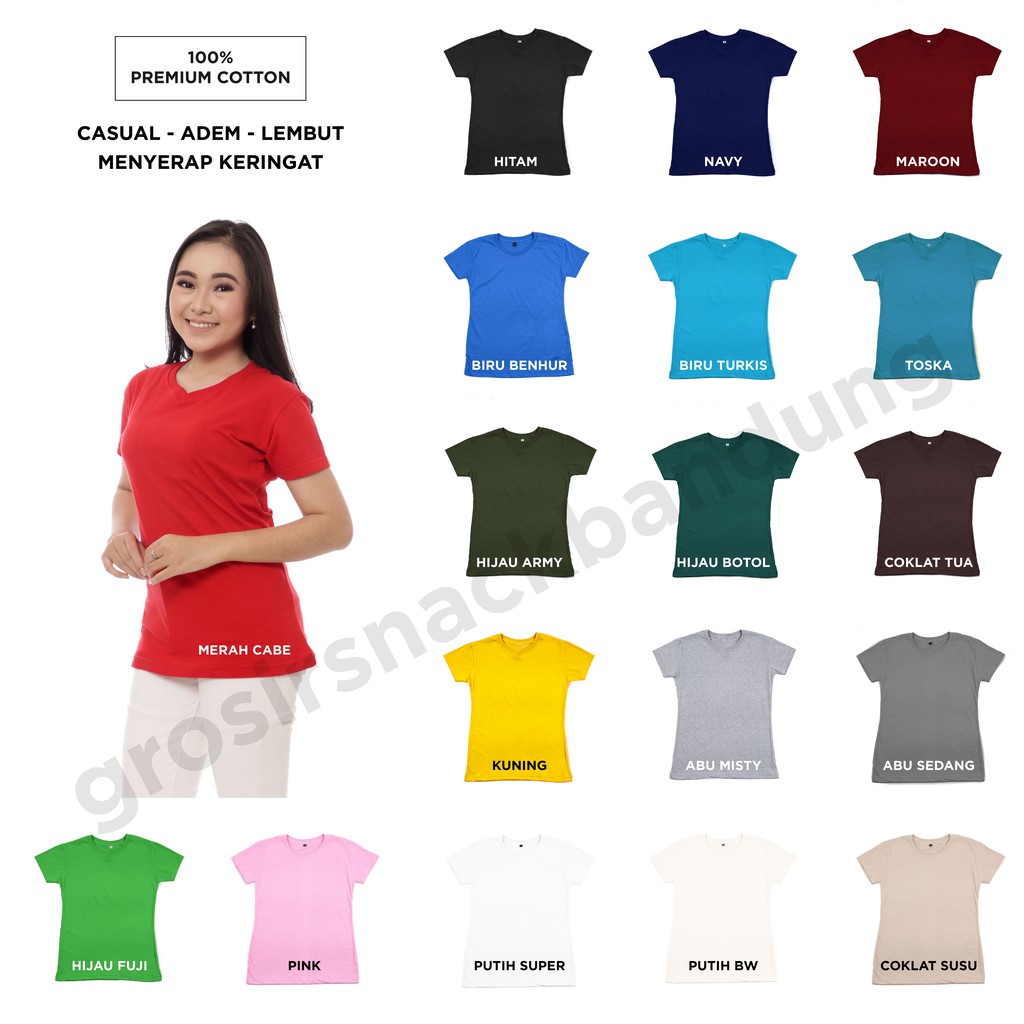 Woman Basic Tee V-Neck / Kaos Polos Wanita Kerah V / Kaos Polos Katun Adem