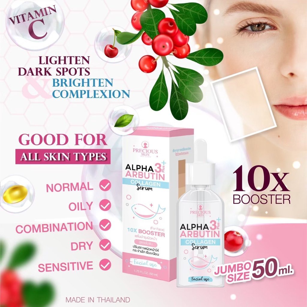 Alpha Arbutin 3Plus Whitening Collagen Face Serum Pemutih Wajah Glowing Shiny Original Bpom