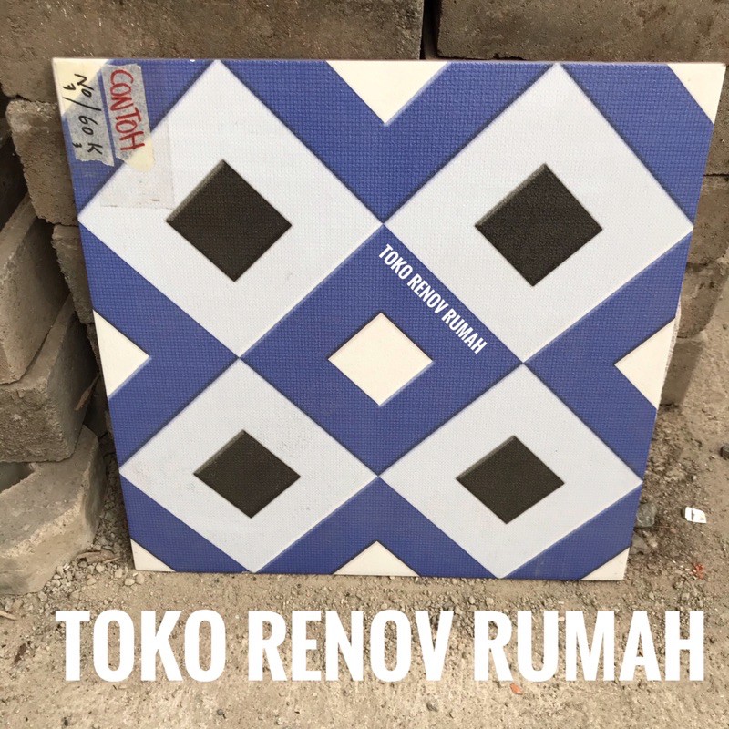 keramik lantai 40x40 warna biru motif kotak / keramik teras/ keramik garasi