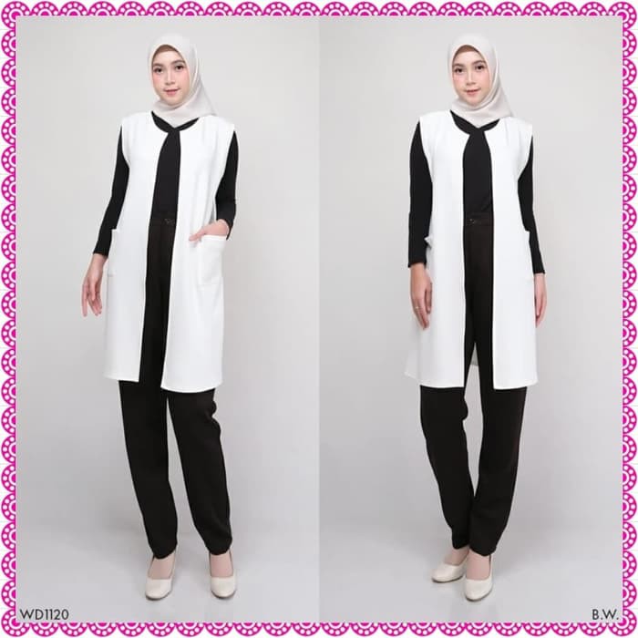 rompi panjang vest putih polos wd1120 realpict baju muslim jakarta