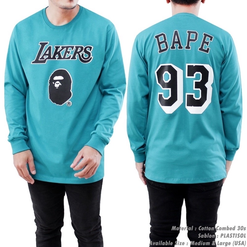 LAKERS X BAPE BAJU KAOS T SHIRT TSHIRT PAKAIAN ATASAN KAOS PRIA WANITA LENGAN PANJANG LONGSLEEVE DIS
