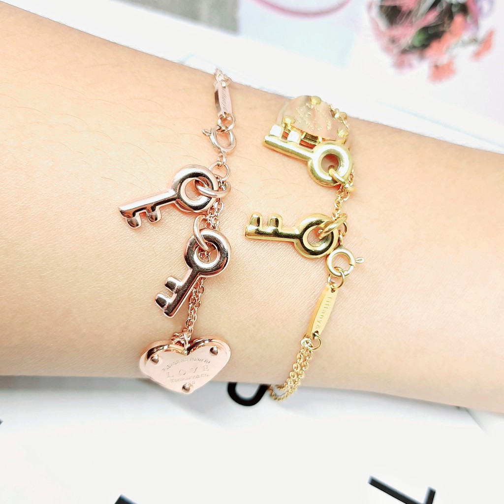 Gelang Titanium Korea Kdrama Import Kunci Hati Rose Gold - BB597