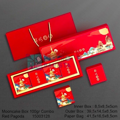 mooncake box 100gr combo 4 red pagoda box moon cake isi 4 kotak hampers set
