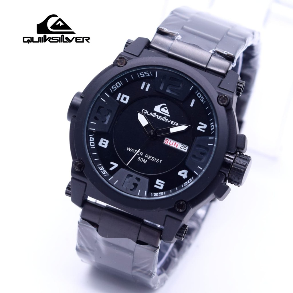 ORIGINAL JAM TANGAN PRIA QUIKSILVER TANGGAL HARI RANTAI BODY HITAM