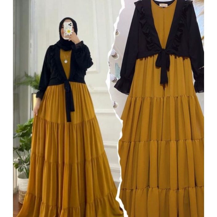 Gamis polos set rompi terbaru anggita dress