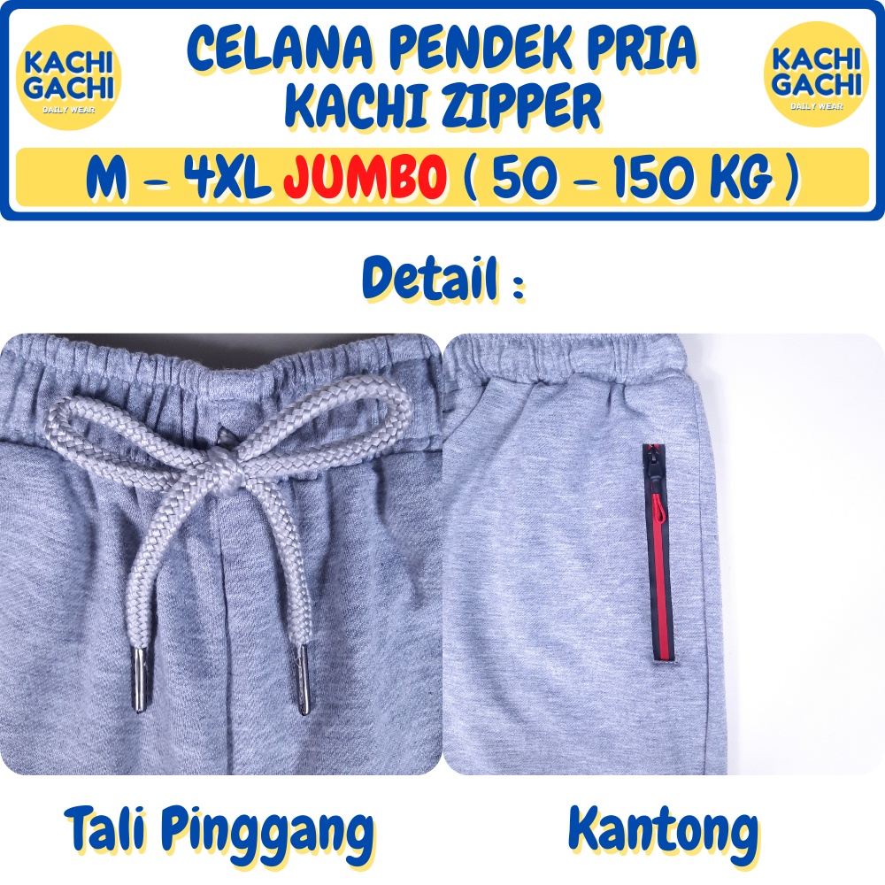 Celana Pendek Pria Jumbo / Celana Kolor Pria Santai / Short Pants Pria Big Size - Kachi Red Zipper