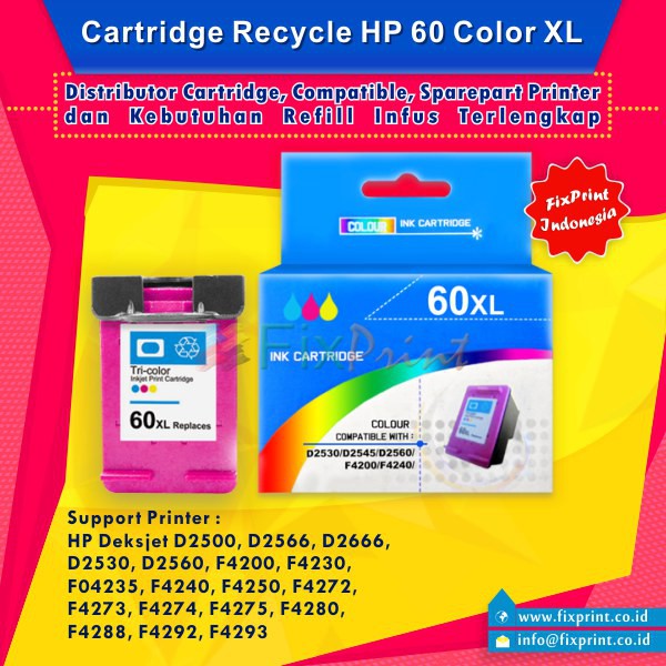 Cartridge Recycle Hp 60 Color Xl Cc643wa Tinta Printer Hp Deskjet D1660 D2560 D2566 Shopee Indonesia