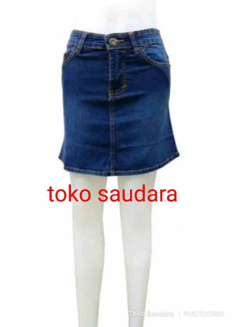 Rok span jeans pendek stretch.