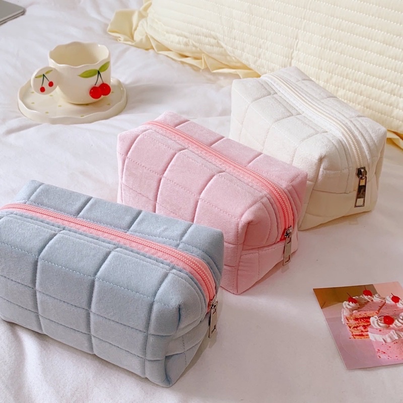 KENSHO Kotak Pensil Sleting Velvet Aesthetic Warna Pastel Import Korea / Pencil Case / Tempat Alat Tulis