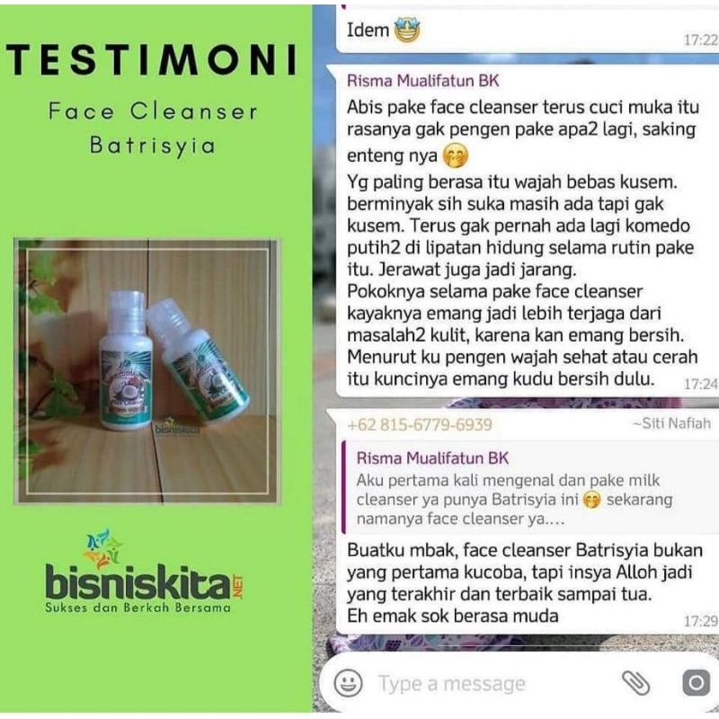 Face cleanser batrisyia herbal/milk cleanser batrisyia