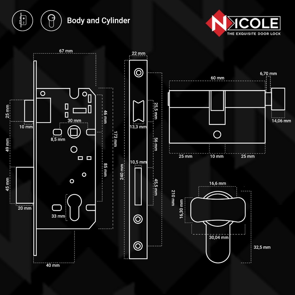 Kunci Pintu Misah Rosette Hitam Doff / Door Lever Handle Set