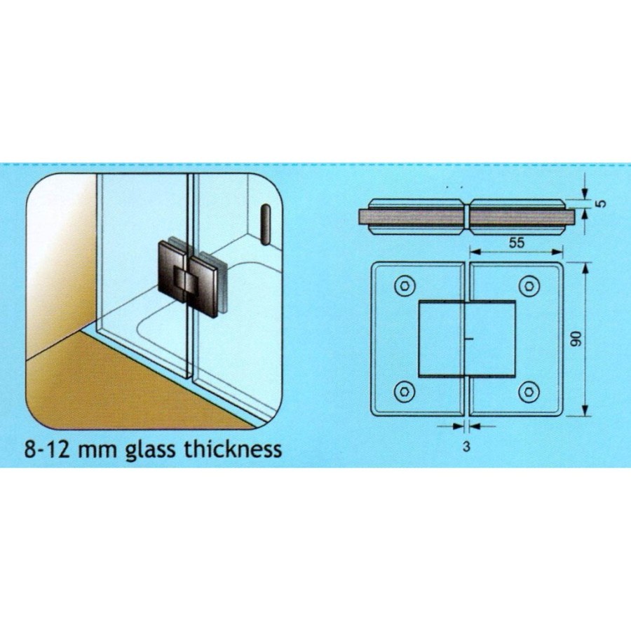 Engsel Shower/Shower Hinge Dekkson 7703 GLASS TO GLASS 180' Matt Black