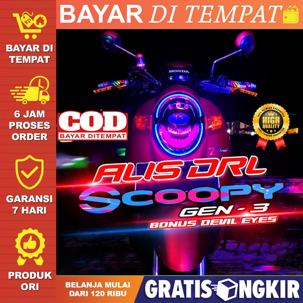 LAMPU LED ALIS SCOOPY DONAT BONUS LED DEVIL EYES SCOOPY 2017 2018 2019 SCOOPY R12 SCOOPY DONAT LAMPU