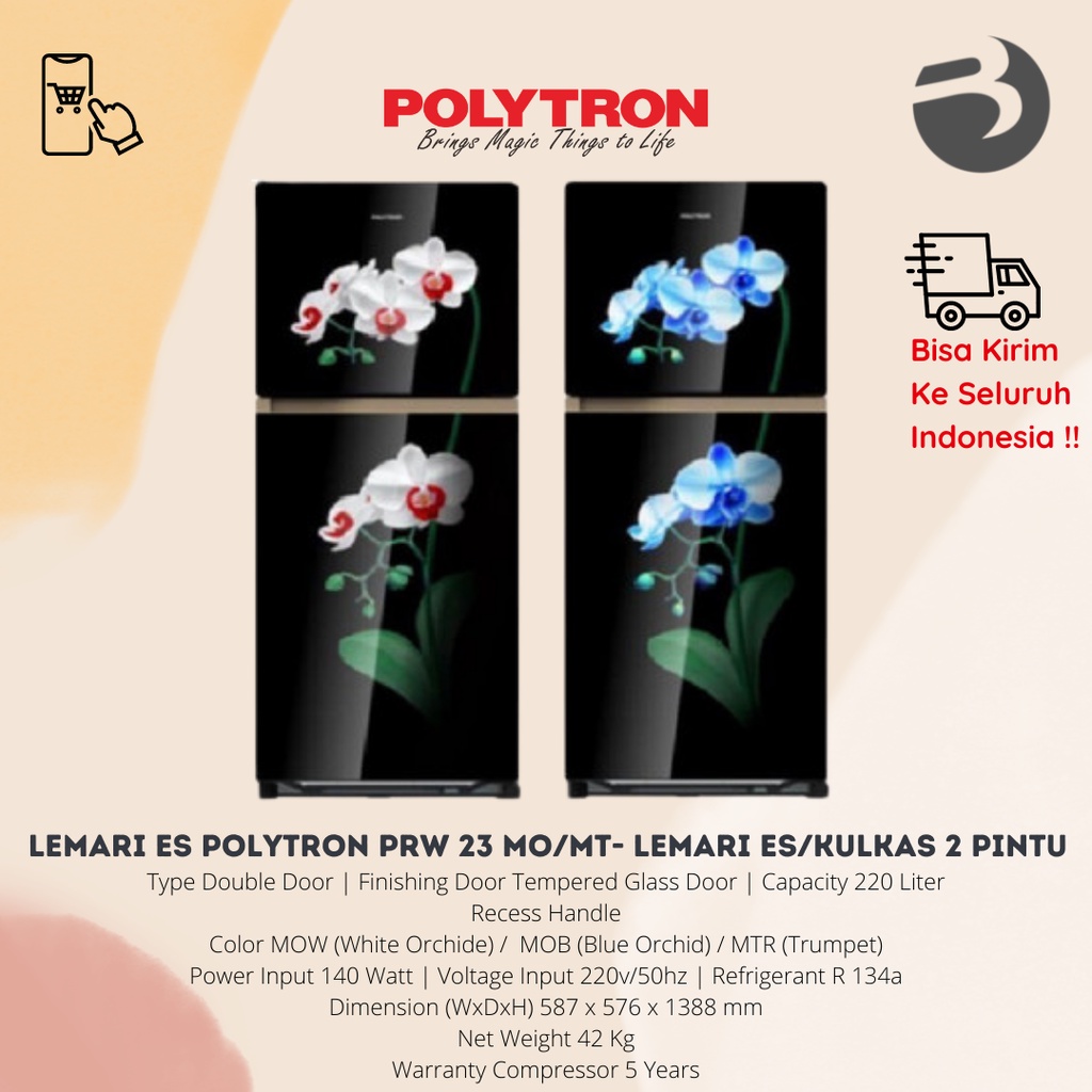 LEMARI ES POLYTRON PRW 23 MO/MT- LEMARI ES/KULKAS 2 PINTU POLYTRON