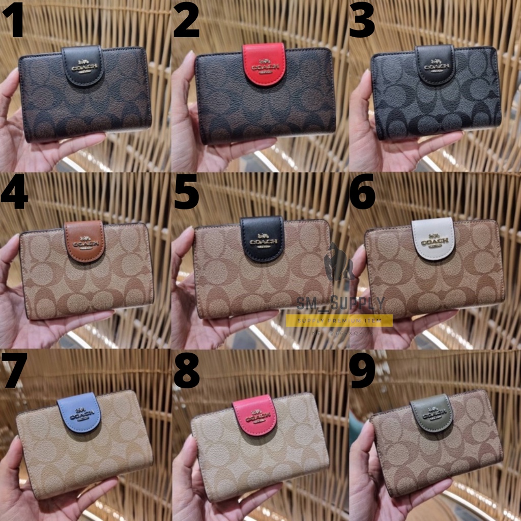 dompet wanita lipat COACH C0082 canvas signature new ladies medium wallet multi-card card holder, coin purse New Style MEDIUM CORNER ZIP WALLET IN SIGNATURE CANVAS