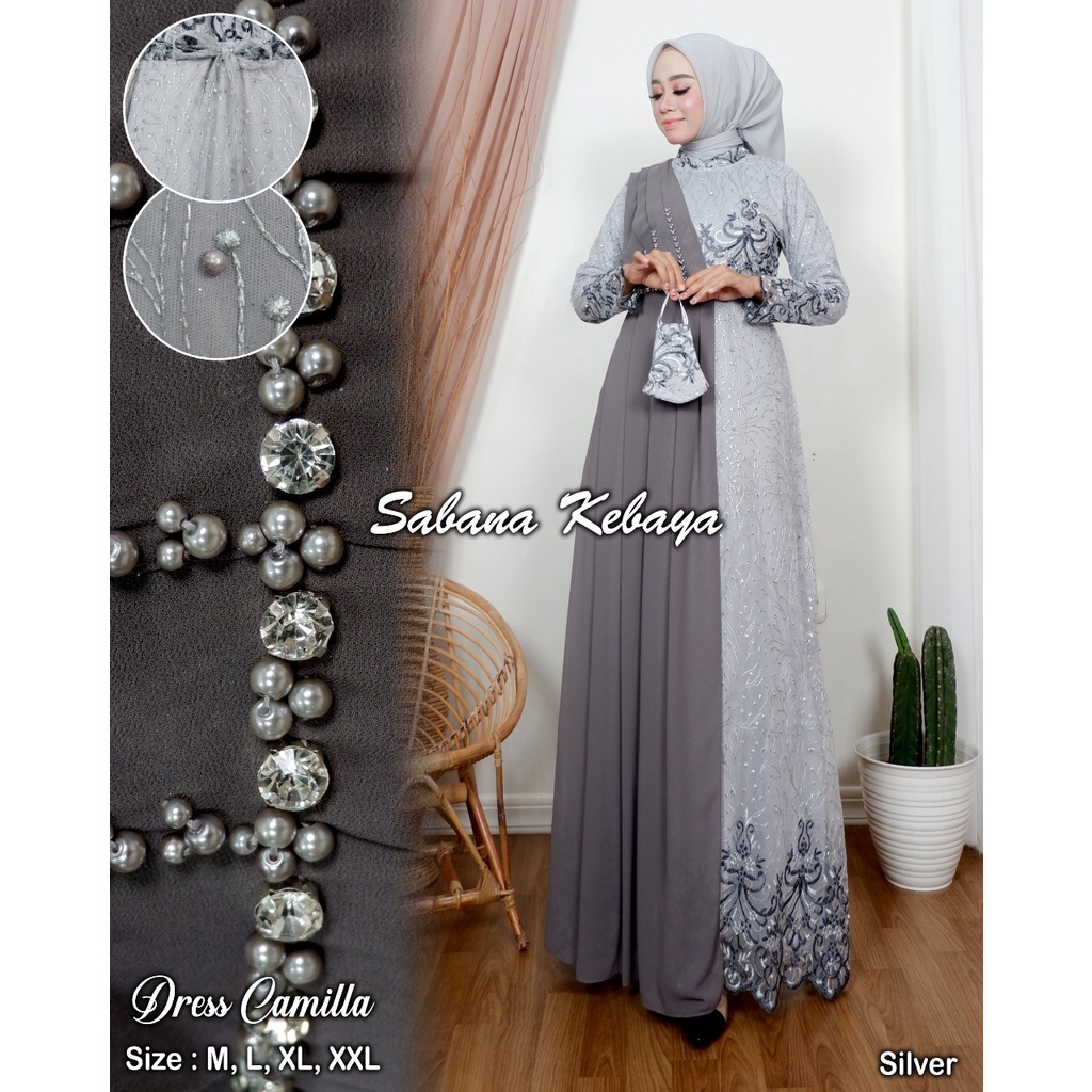 Permata Olshop / Camilla Dress SK / Kebaya Gamis Pesta Modern / Gamis Kondangan Mewah / Kebaya Payet