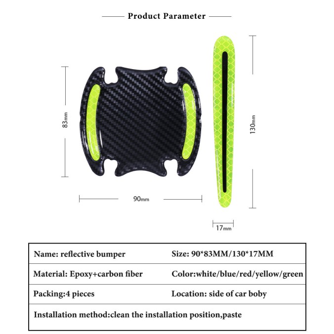 4Pcs Stiker Strip Reflektif 3D untuk Handle Pintu Mobil