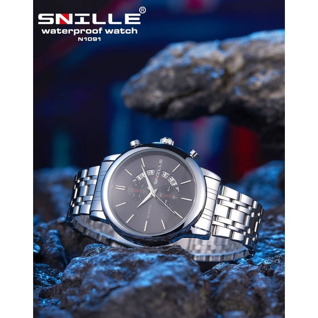 Jam Tangan Pria Rantai Snille Original Jam Rantai Tanggal Aktif Waterproof