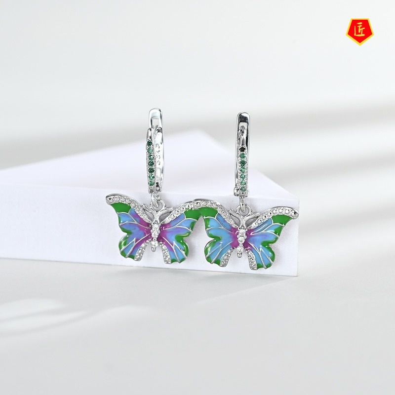 [Ready Stock]Elegant Colorful Butterfly Ring Earrings and Necklace Set