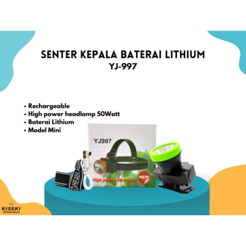 Senter Kepala Baterai Lithium 50 Watt Kiseki YJ-997 Rechargeable