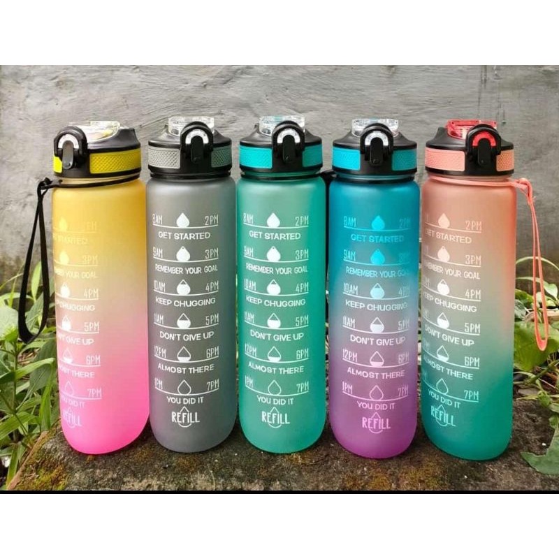 Botol 1 Liter Motivasi Viral Dengan Sedotan & Gagang