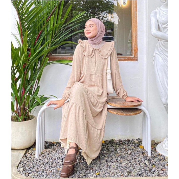 Zamira Midi Dress Crinkle Uragiri Original Ziper Depan (Busui) Model Terbaru Kekinian