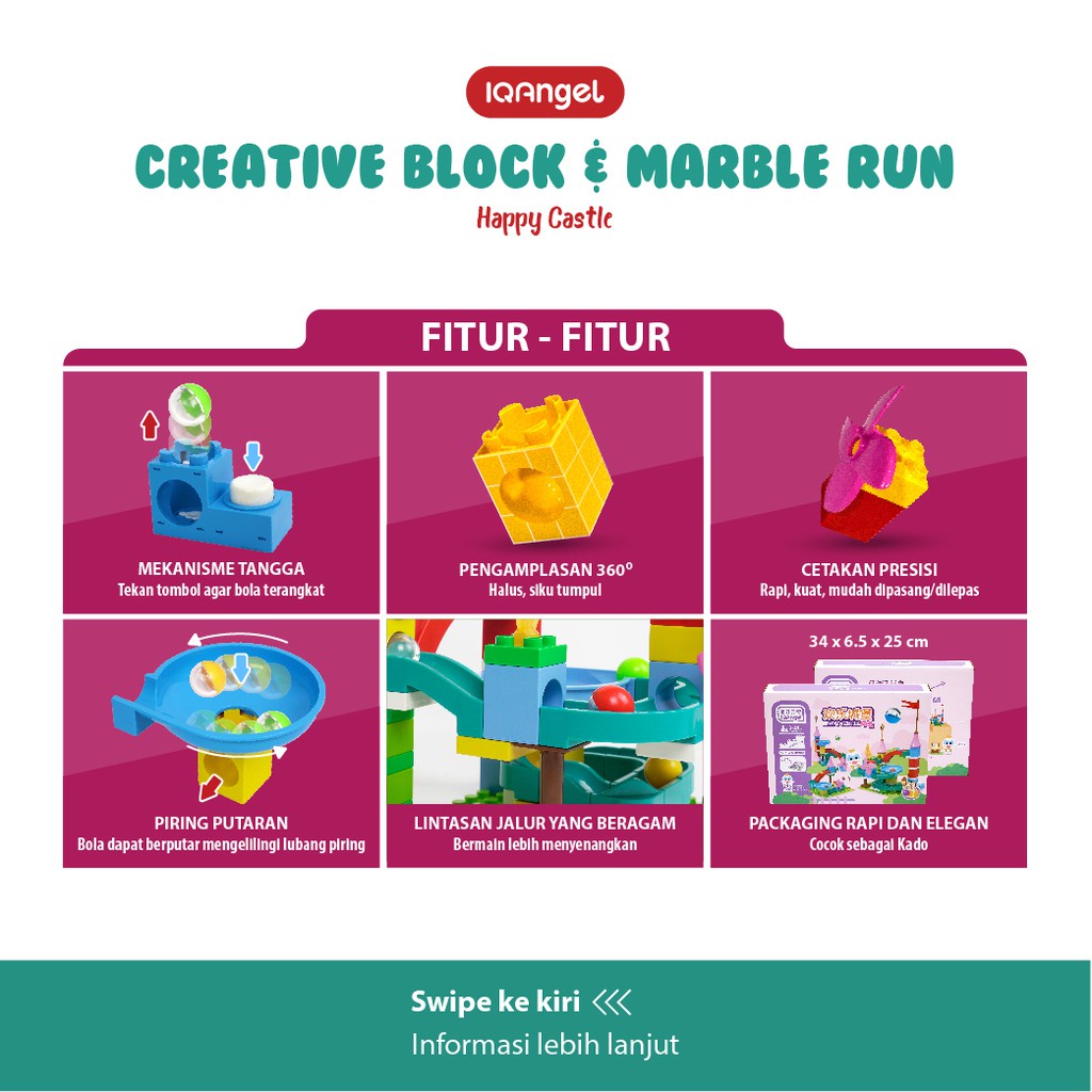 IQAngel Creative Block &amp; Marble Run Toys Balok Mainan Anak DIY 316 pcs / Gift / Partikel Berukuran Besar / DIY / SNI