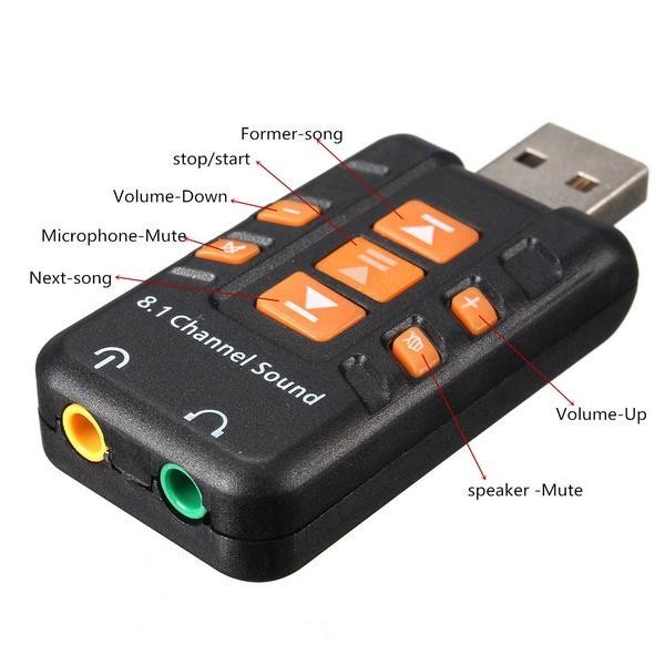 USB Sound Card 8.1 Channel 3D Audio Microphone Jack 3,5mm