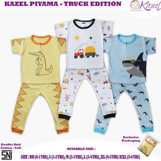 Kazel Piyama Truck Boy Edition Baju Tidur Anak Isi 3 Setel