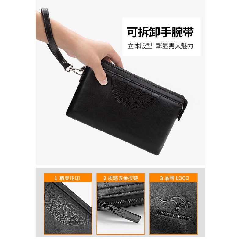 [KULIT PREMIUM] Junzidaishu Tas Dompet Kulit Imort Pria dan Wanita Handbag Clutch Unisex Casual Style