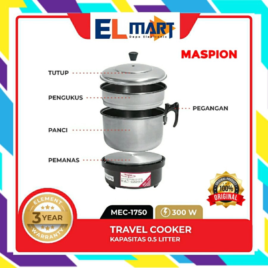 Mug Steamer Maspion Multi Electric Travel Cooker MEC 1750 - MEC1750 simpel original