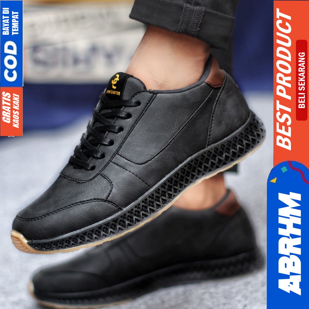 Sepatu Sneakers Pria Kasual Kulit Pu Kerja Santai Hitam Coklat JIMRUN ABRHM