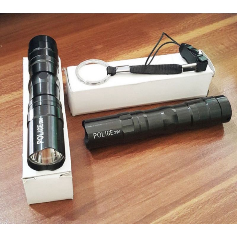 lampu Senter polisi police super terang 3w bohlam bohlamp led Flashlight cahaya sentolop