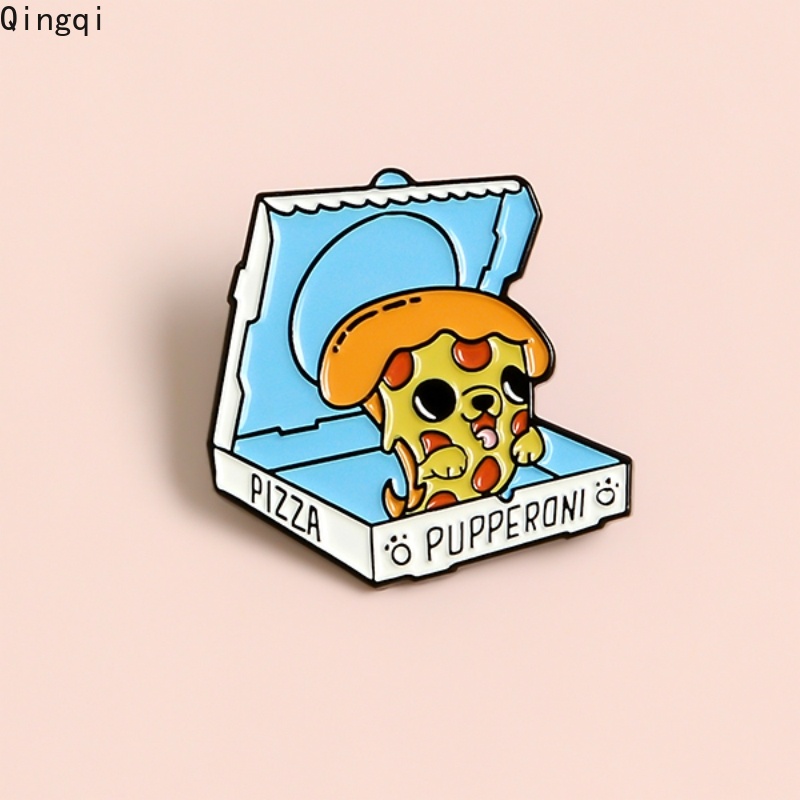 Bros Pin Enamel Bentuk Pizza / Anjing Kartun Lucu Untuk Aksesoris Fashion