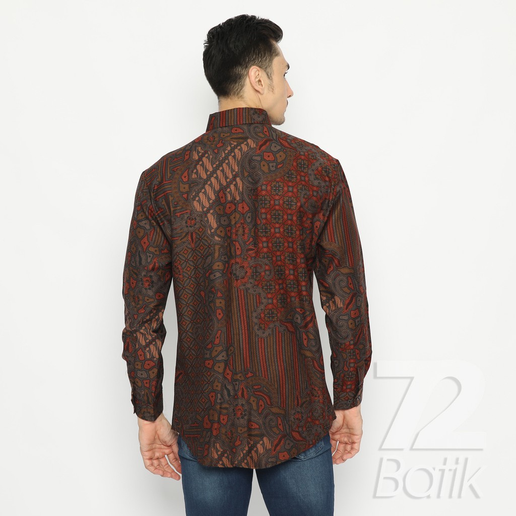 BATIK PRIA LENGAN PANJANG Kemeja Dobby Slimfit Slim Fit Premium Warna Coklat Tua Merah 724340 Cap 72 - Baju Kemeja Atasan Pakaian Setelan Batik Pria Cowok Laki Laki Remaja Keluarga Kantor Lengan Panjang Modern Slimfit Slim Fit Premium Kekinian