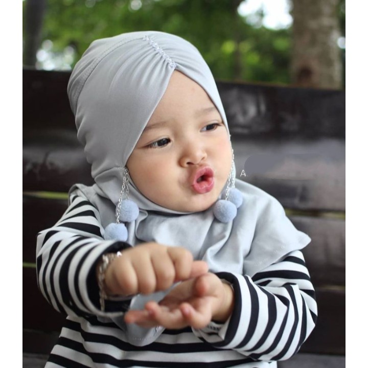 jilbab anak bayi ANTING POM POM / ciput anak bayi /kerudung anak terbaru