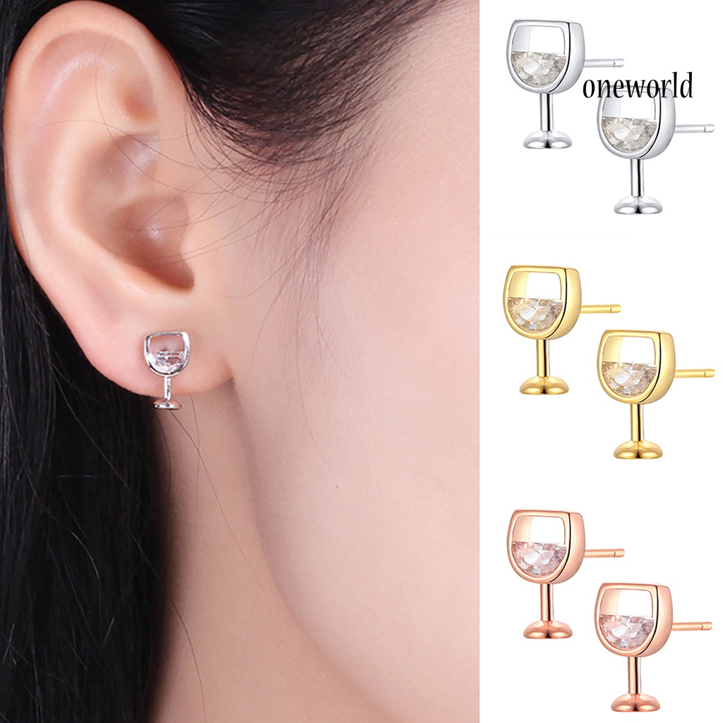 OW@ 1 Pair Women Earrings Craft Workmanship Jewelry Gift Anti-rust Women Cubic Zirconia Ear Studs for Dating