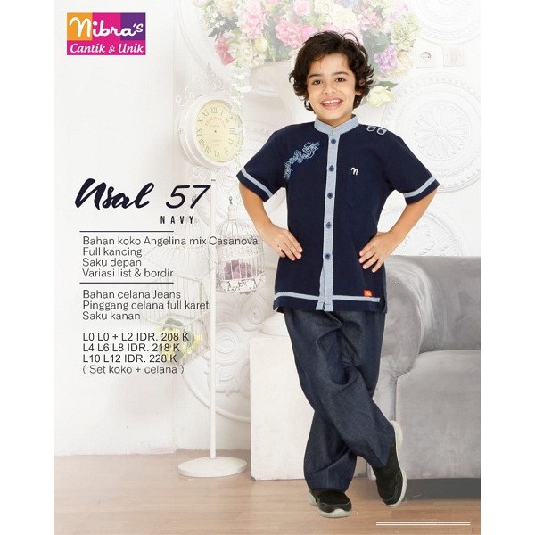 NSAL 57 NAVY / KOKO NIBRAS ANAK MUSLIM / SARIMBIT LEBARAN KELUARGA / SATU SET KOKO + CELANA