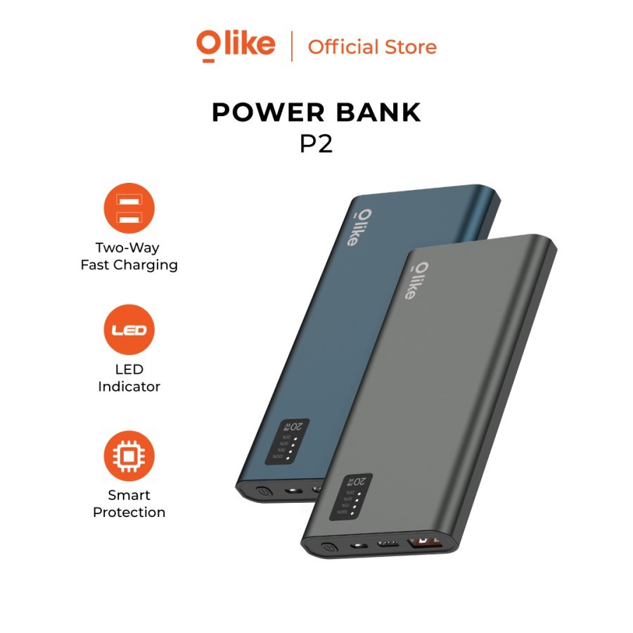 Olike Powerbank P2 10000mAh LED Display &amp; Fast Charging - Garansi Resmi Olike