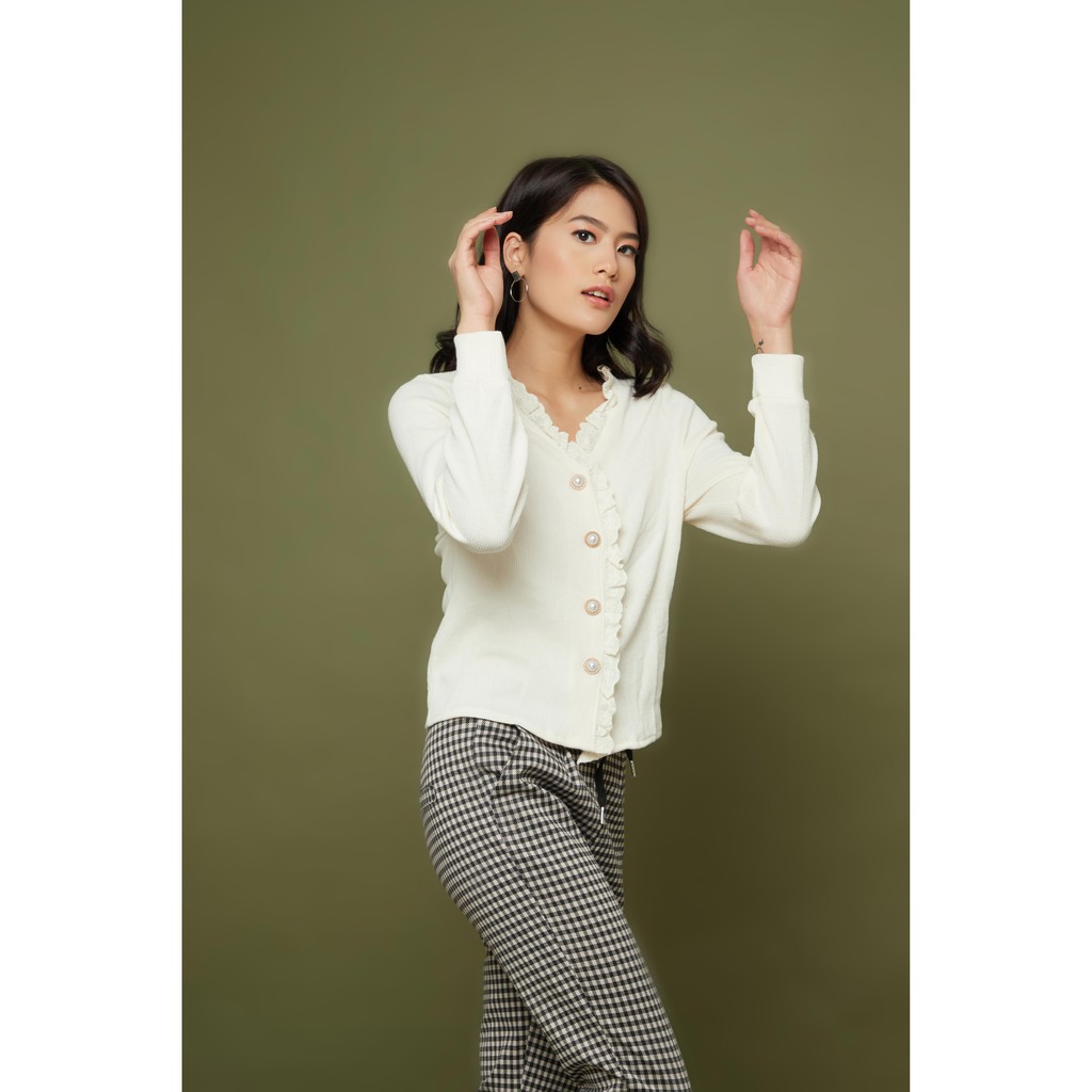 Peach Poppy Tira Cardigan - Outerwear Wanita Vintage Rajut Lengan Panjang