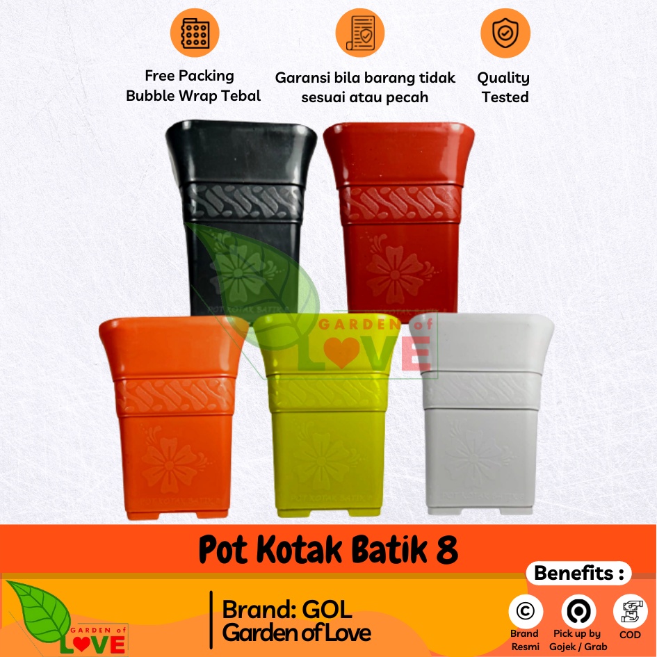 GARDENOFLOVE Pot Kotak BATIK 8 cm Putih Hitam Merah Orange Pot Kotak Tinggi Besar Kecil 8 Cm Nkt Put